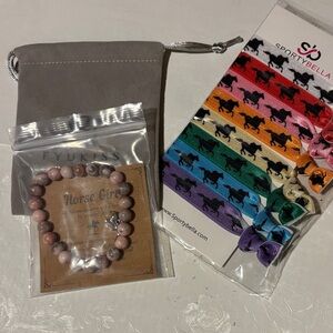 Sportybella Multicolor Horse Hair Ties and FYUKISS Pink Bracelet Set